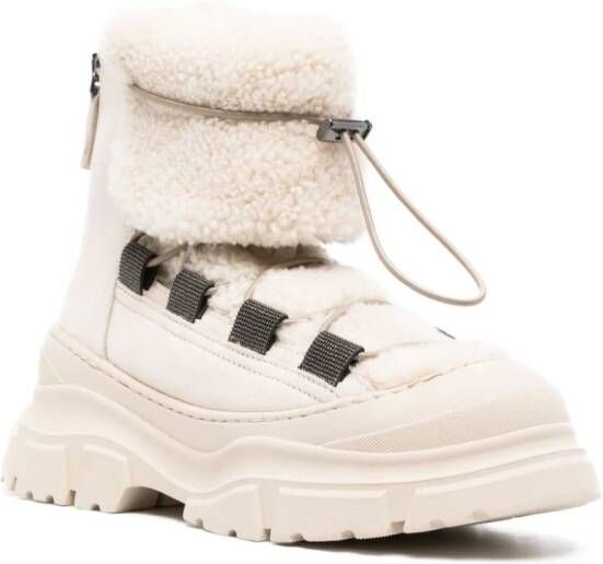 Brunello Cucinelli ankle fleece leather boots Neutrals