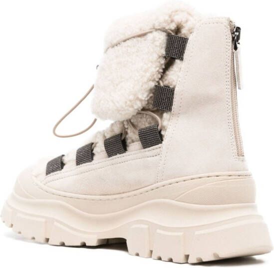 Brunello Cucinelli ankle fleece leather boots Neutrals