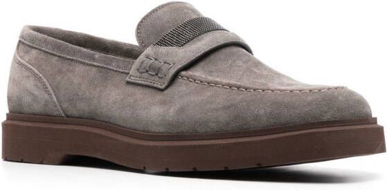 Brunello Cucinelli bead-detail suede loafers Grey