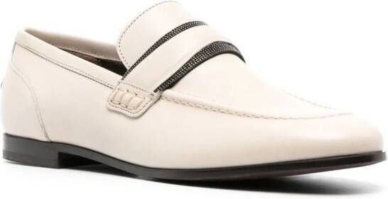 Brunello Cucinelli bead-embellished leather loafers Neutrals