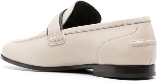 Brunello Cucinelli bead-embellished leather loafers Neutrals