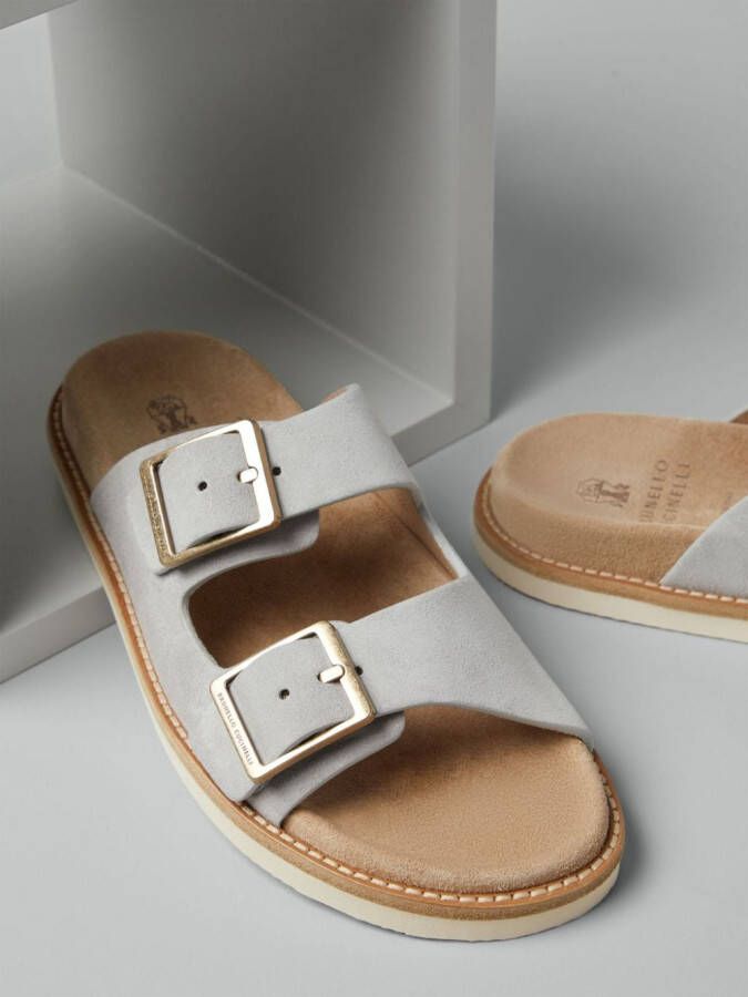 Brunello Cucinelli buckle-fastened suede sandals Grey
