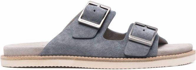 Brunello Cucinelli buckle-fastening suede slides Grey