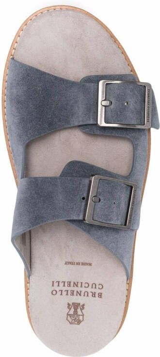 Brunello Cucinelli buckle-fastening suede slides Grey
