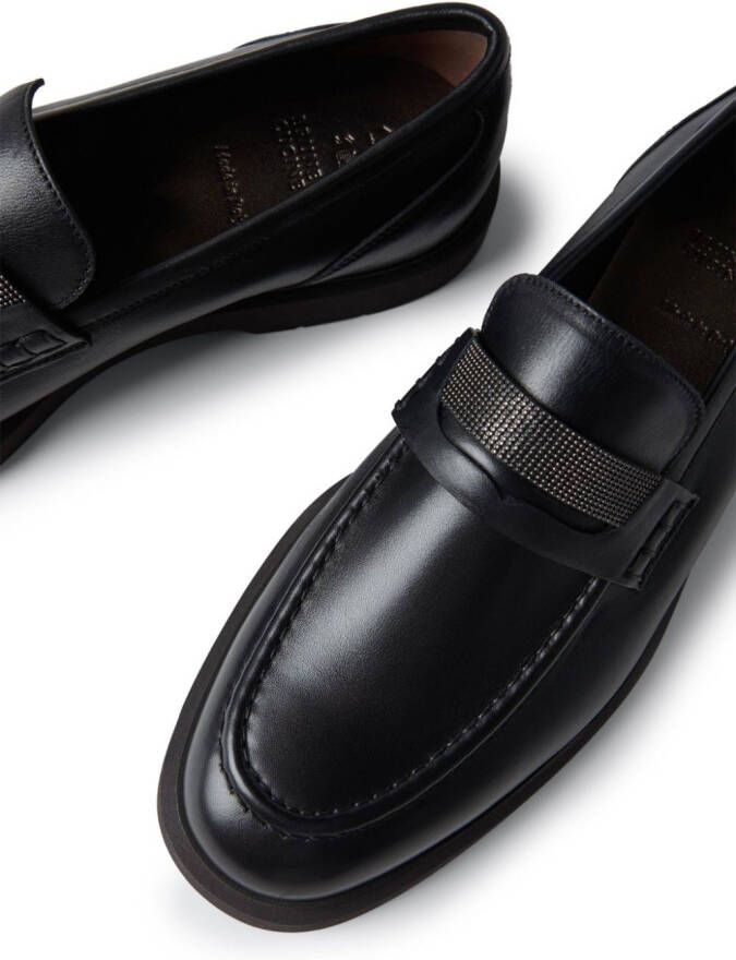 Brunello Cucinelli crystal-embellished leather loafers Black