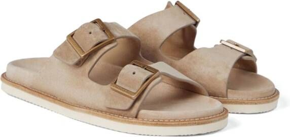 Brunello Cucinelli double-buckle suede sandals Neutrals