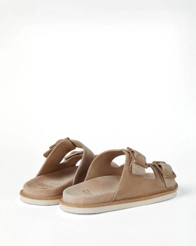 Brunello Cucinelli double-buckle suede sandals Neutrals