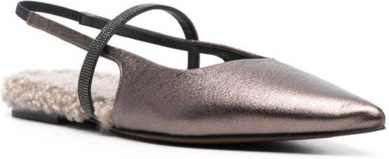 Brunello Cucinelli glittered flat ballerina shoes Brown
