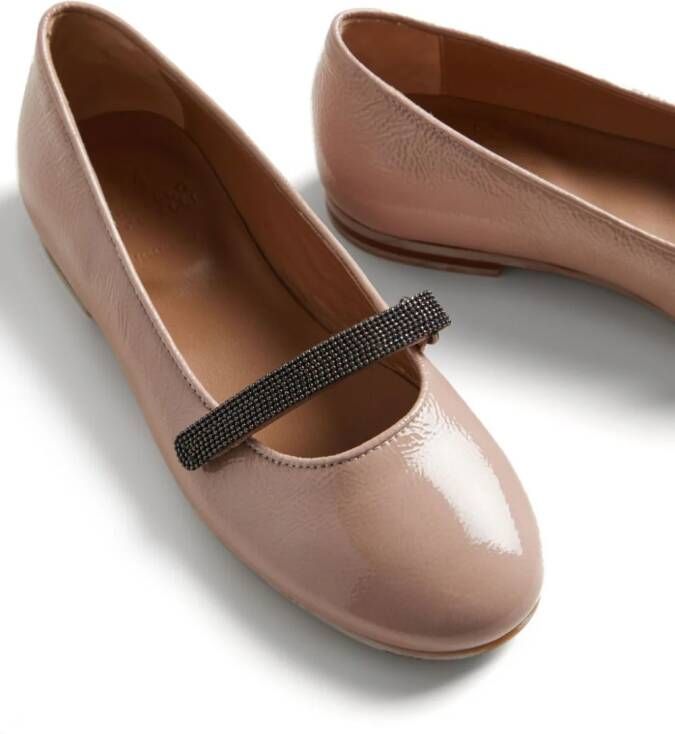 Brunello Cucinelli Kids almond-toe leather ballerina shoes Pink