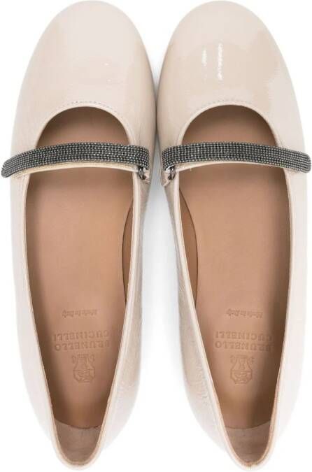 Brunello Cucinelli Kids beaded-strap leather ballerina shoes Neutrals