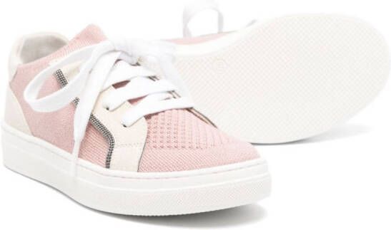 Brunello Cucinelli Kids Monili-chain knitted sneakers Pink