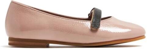 Brunello Cucinelli Kids Monili-detail leather ballerina shoes Pink
