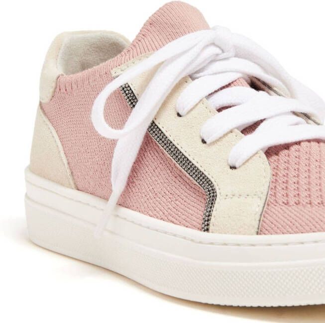 Brunello Cucinelli Kids Monili-trim knitted-upper sneakers Pink