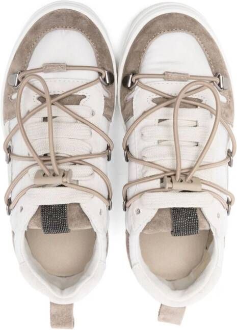 Brunello Cucinelli Kids panelled drawstring leather sneakers Brown