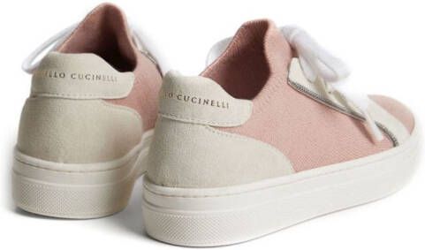 Brunello Cucinelli Kids panelled Monili-chain cotton sneakers Pink