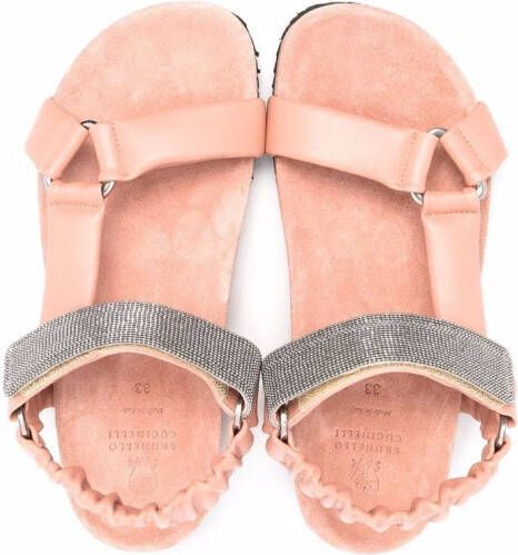 Brunello Cucinelli Kids silver-studded touch-strap sandals Pink