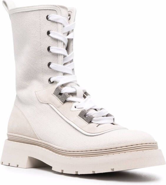 Brunello Cucinelli lace-up cargo ankle boots White