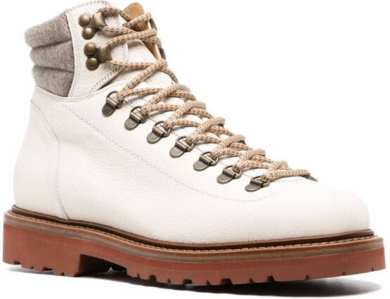 Brunello Cucinelli lace-up leather hiking boots White