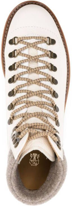 Brunello Cucinelli lace-up leather hiking boots White