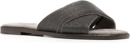 Brunello Cucinelli Monili-detail crossover-straps slides Grey