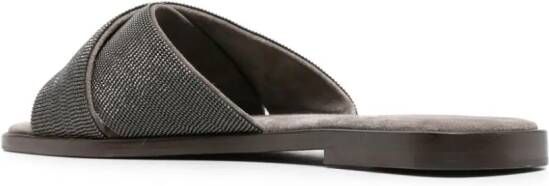 Brunello Cucinelli Monili-detail crossover-straps slides Grey