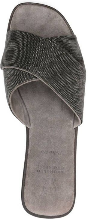 Brunello Cucinelli Monili-detail crossover-straps slides Grey