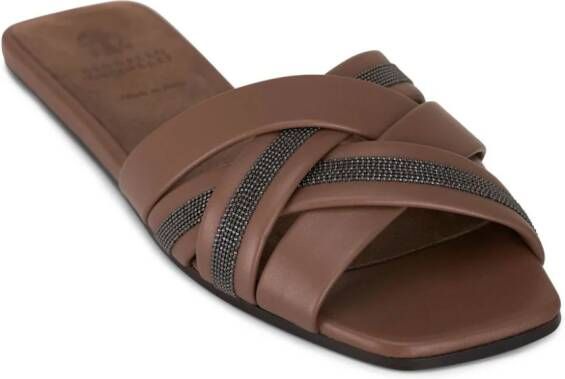 Brunello Cucinelli Monili-detail interwoven leather sandals Brown