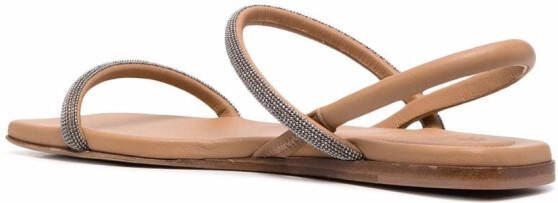 Brunello Cucinelli monili-embellished leather slingback sandals Neutrals