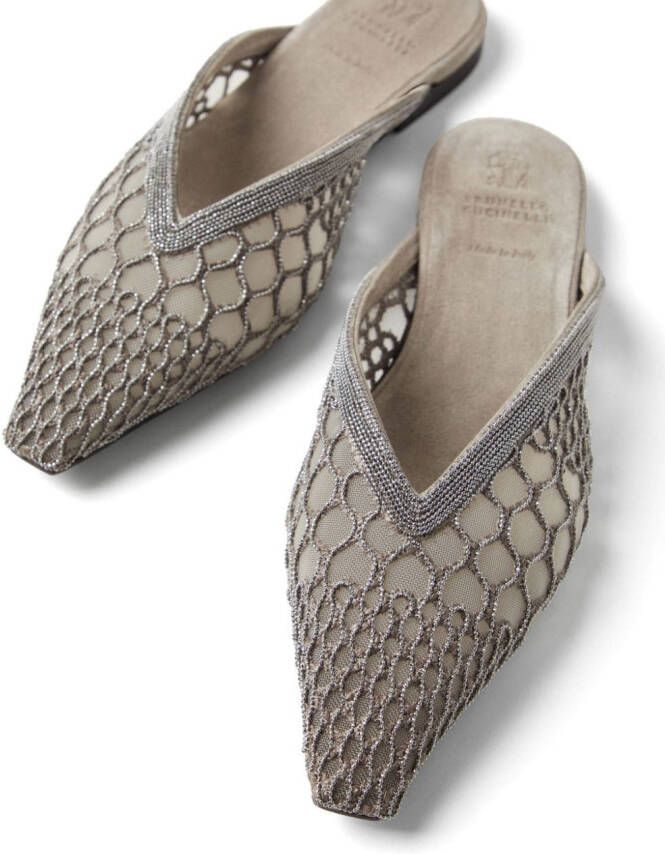Brunello Cucinelli Monili-embellished slippers Brown