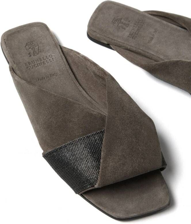 Brunello Cucinelli Monili-embellished suede sandals Grey