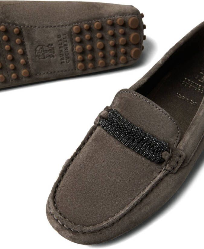 Brunello Cucinelli Monili-trim leather loafers Grey