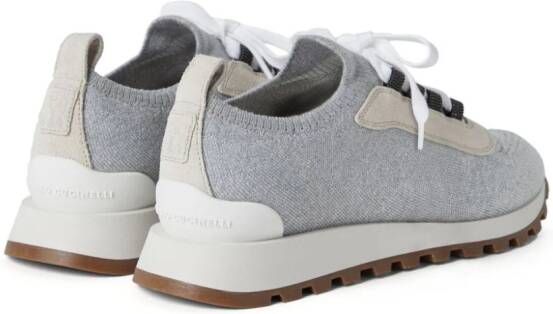 Brunello Cucinelli panelled knit lace-up sneakers Grey