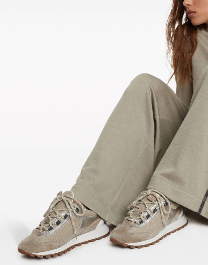 Brunello Cucinelli panelled lace-up sneakers Neutrals