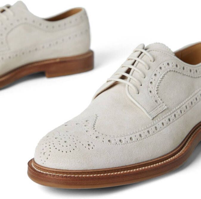 Brunello Cucinelli perforated-embellished suede derby shoes White