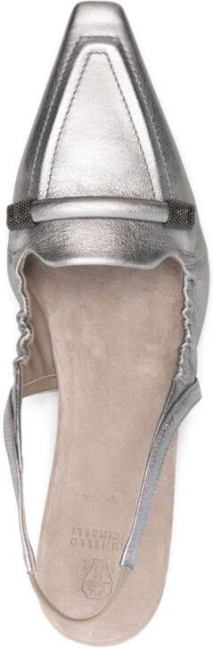 Brunello Cucinelli pointed-toe slingback ballerina shoes Silver