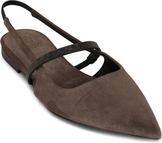 Brunello Cucinelli pointed-toe slingback suede flats Brown