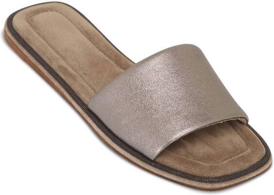 Brunello Cucinelli square-toe leather flat sandals Neutrals