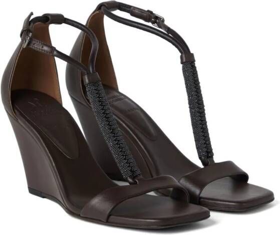 Brunello Cucinelli wedge-heel leather sandals Brown