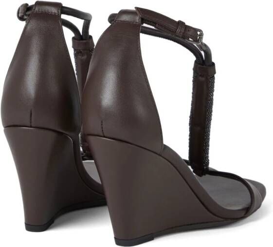 Brunello Cucinelli wedge-heel leather sandals Brown