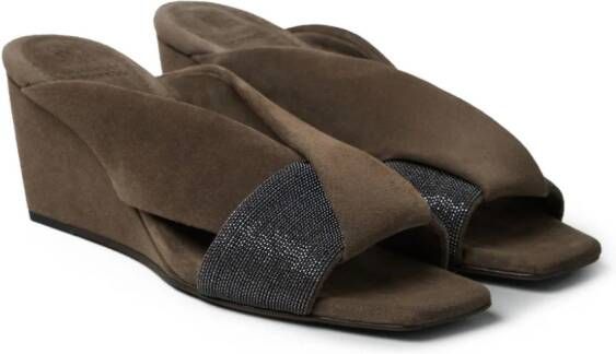 Brunello Cucinelli wedge-heel suede sandals Brown