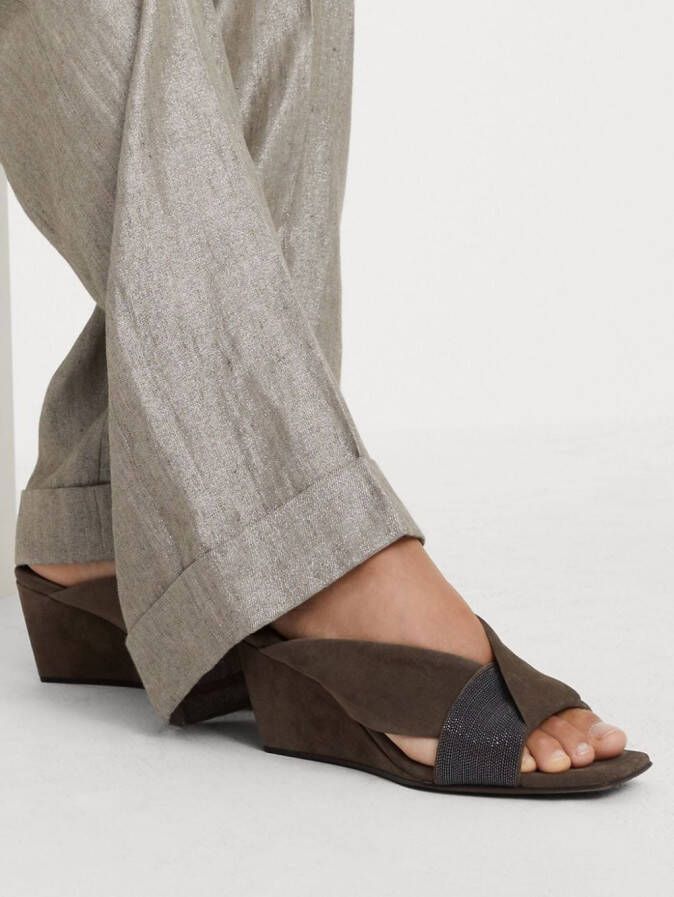 Brunello Cucinelli wedge-heel suede sandals Brown