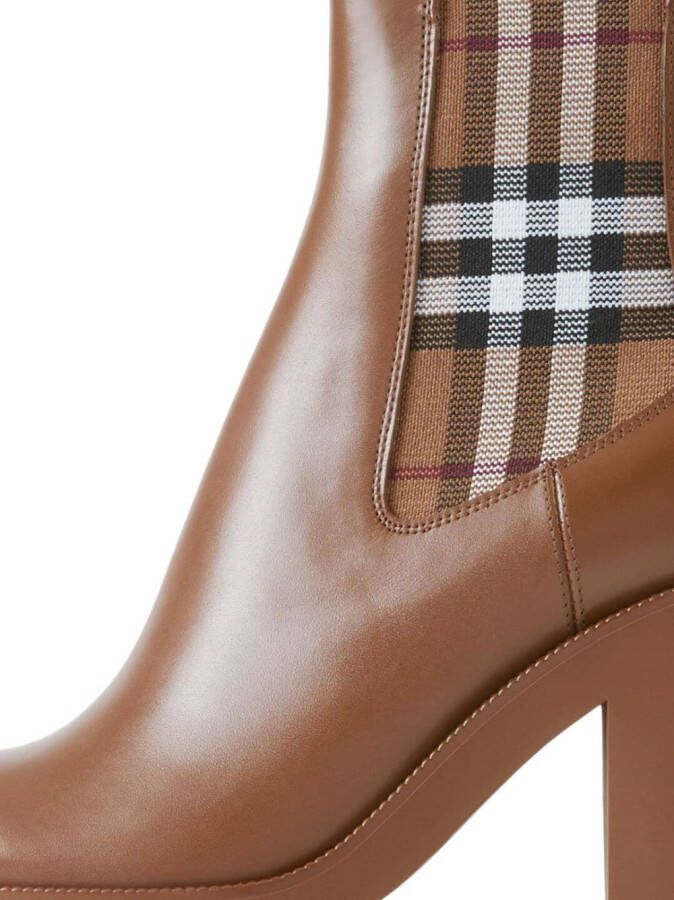 Burberry Check Panel 70mm leather ankle boots Brown