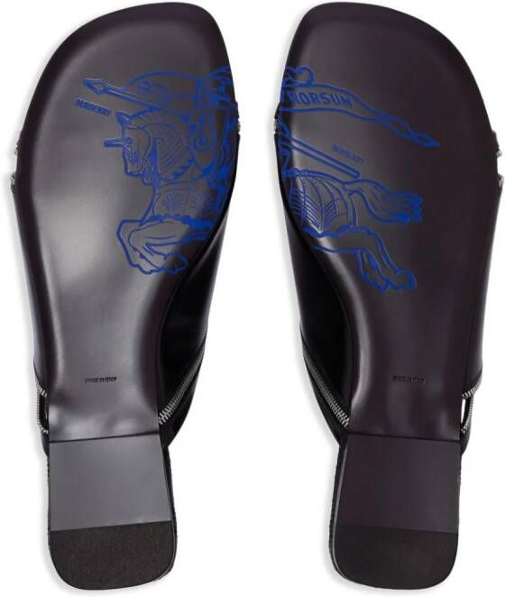 Burberry decorative-zip flat leather sandals Black
