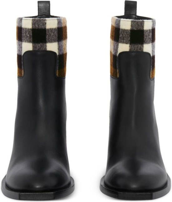 Burberry Exaggerated Check panelled leather boots Black