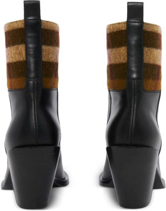 Burberry Exaggerated Check panelled leather boots Black