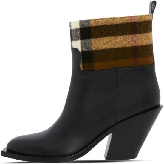 Burberry Exaggerated Check panelled leather boots Black