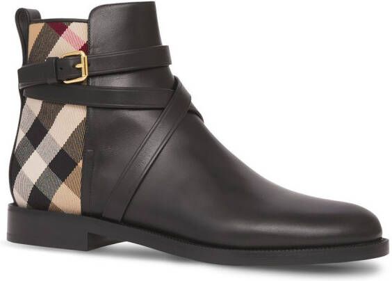 Burberry House Check leather ankle boots Black
