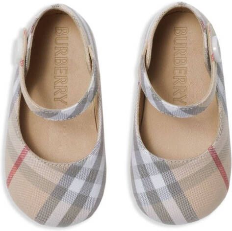 Burberry Kids check-print cotton mary jane shoes Neutrals