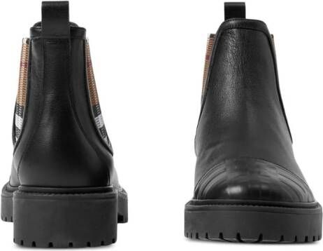 Burberry Kids check-print leather boots Black