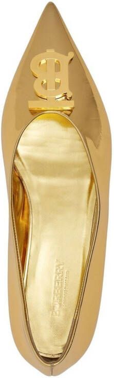 Burberry logo-plaque pointed ballerina shoes Gold